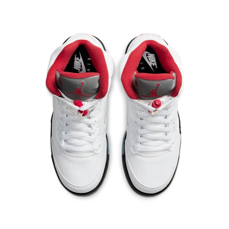 Jordan 5 Retro Fire Red Silver Tongue 2020 (GS) White/Black-Metallic Silver-Fire Red (440888-102)