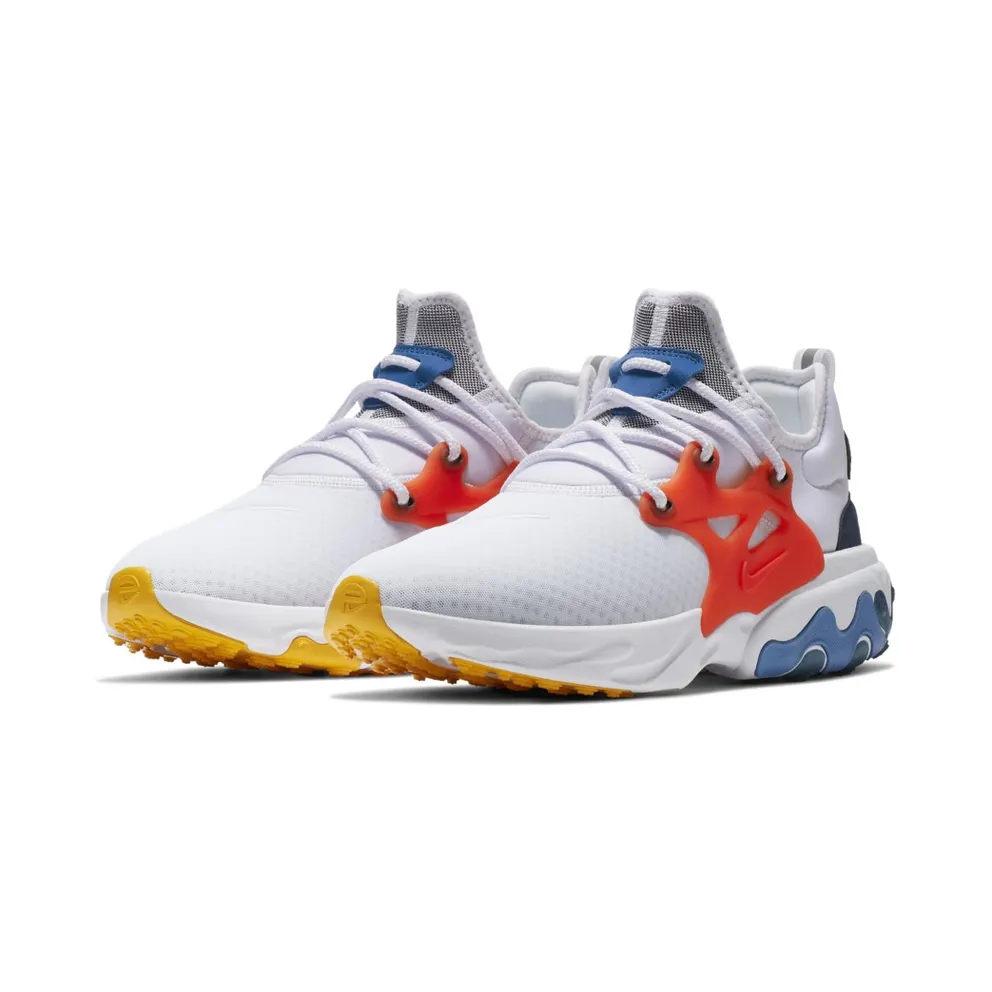 Nike React Presto White Habanero Red Obsidian White/Habanero Red-Obsidian-Pacific Blue-University Gold (AV2605-100)