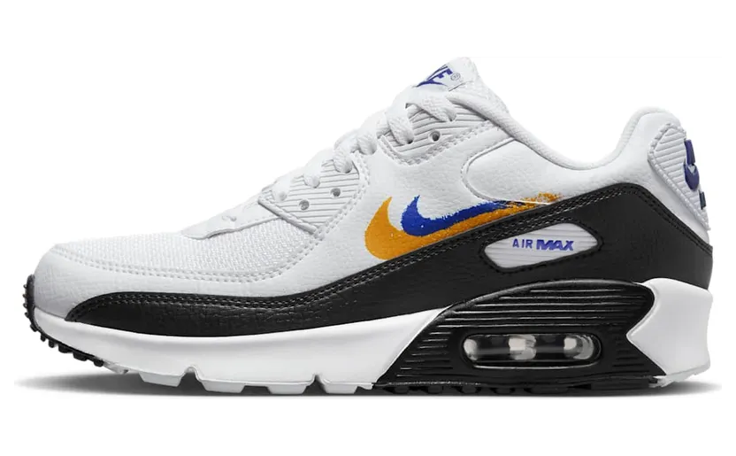 Nike Air Max 90 GS Double Swoosh “White / University Gold / Black / Deep Royal Blue” (FJ4592-100)
