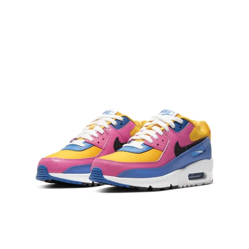 Nike Air Max 90 Leather Multi-Color (GS) University Gold/Battle Blue-White-Black (CD6864-700)