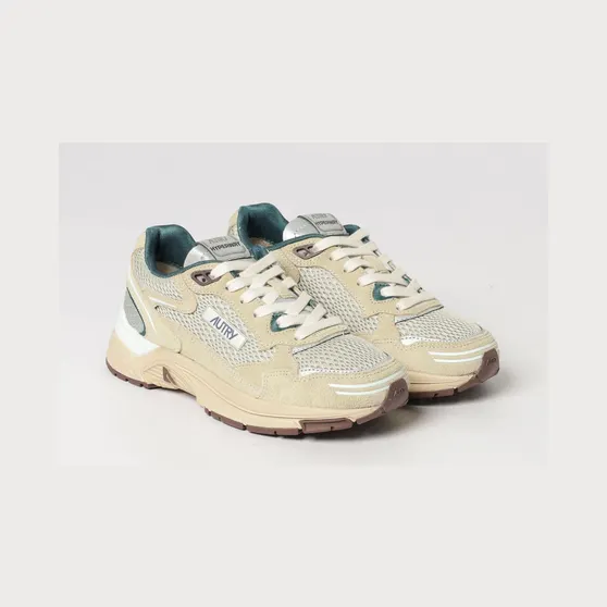 Autry Hyperway Two-Tone Leather and Mesh Sneakers with Cut-Out Logo Beige (HYLWCI04)