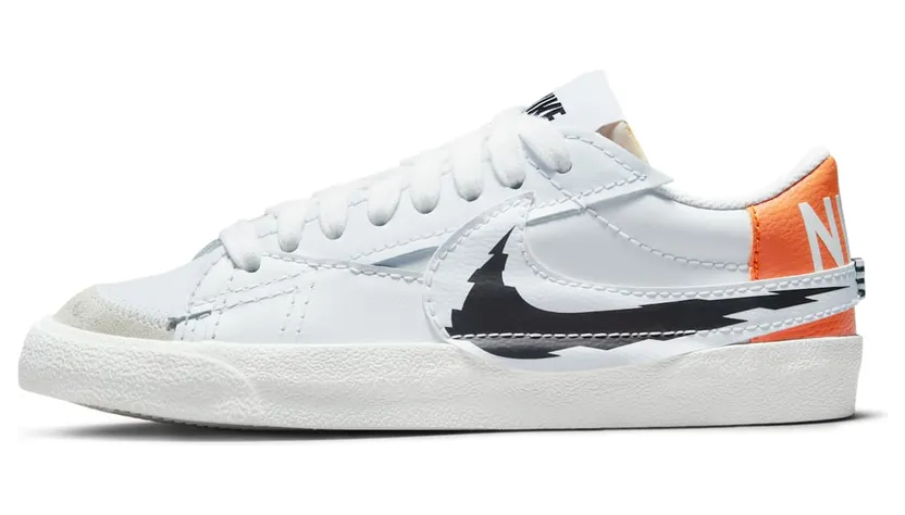 Nike Blazer Low 77 Jumbo Glitch Swoosh – “White / Orange / Black” (DV6484-100)