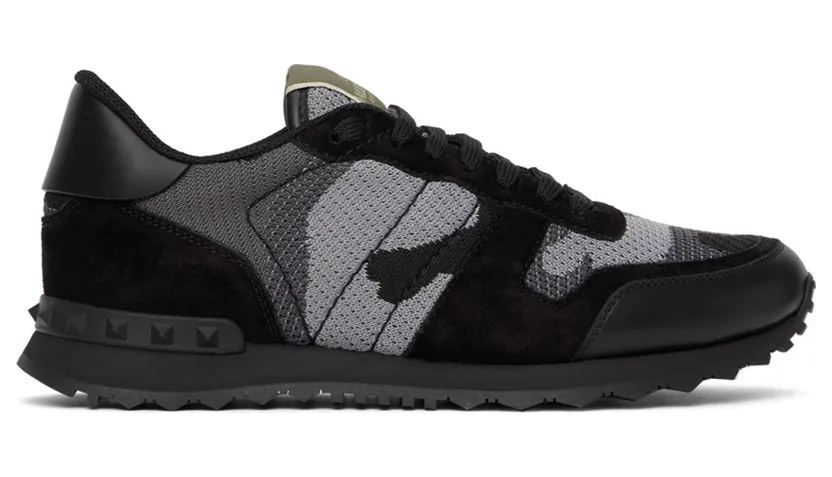 Valentino Garavani Black & Blue Camo Rockrunner Sneakers (WY0S0723QRK)