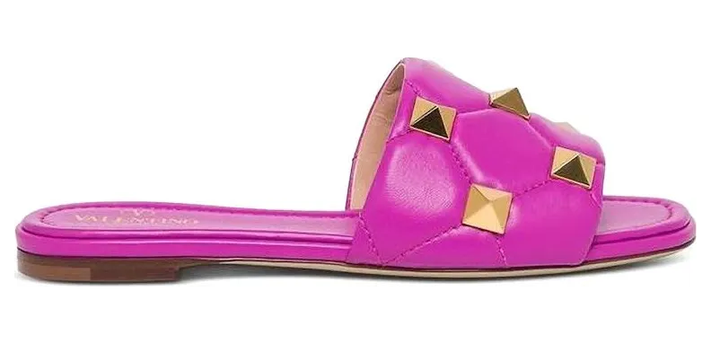 Valentino Roman Stud Flat Sandals Radiant Orchid (VW2S0BK4ZCG55U)