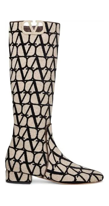 Valentino V’Logo Type Toile Iconographe Boots Beige Black (2W2S0FT9EBH6ZN)