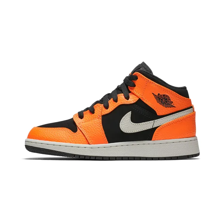 Air Jordan 1 Mid GS Black Vivid Orange “Black / Cone / Light Bone” (554725-062)
