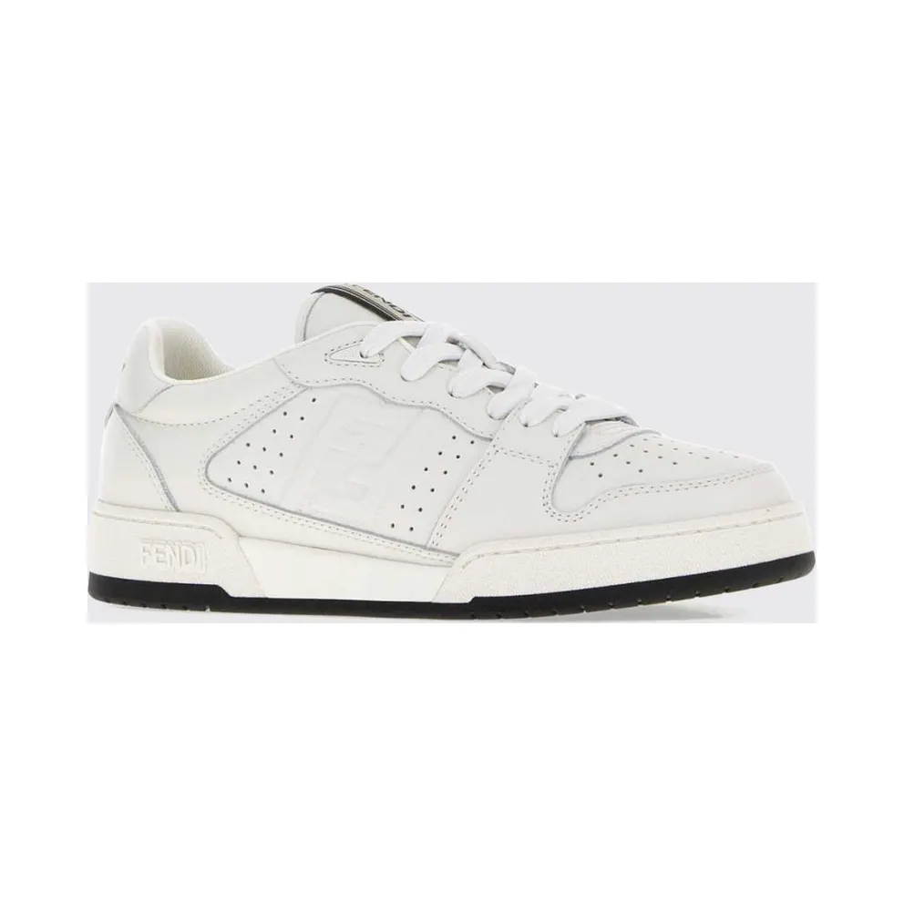 Fendi Match Calfskin Leather Sneakers with Tone-on-Tone FF Monogram White (8E9084B17VF1XJV)