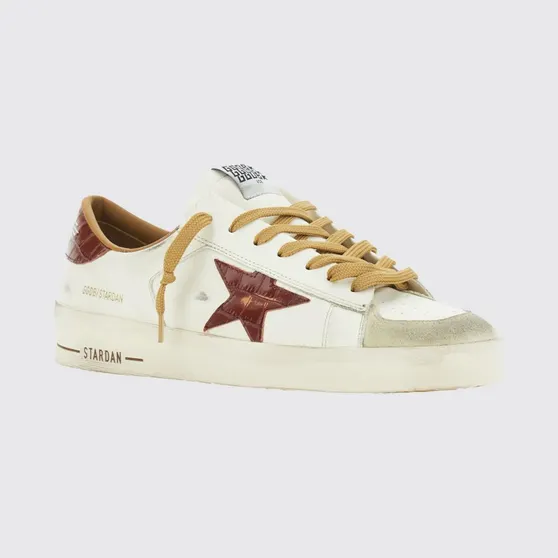 Golden goose Stardan Calfskin Leather Trainers with Distressed Effect and Logo White (GMF00667F00813910361)