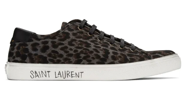 Saint Laurent Grey Leopard Malibu Sneakers (6064081ZB10)