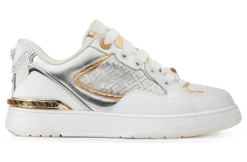 Versace Biggie Basket leather & metallic-nappa trainers – White (10256551A19158)