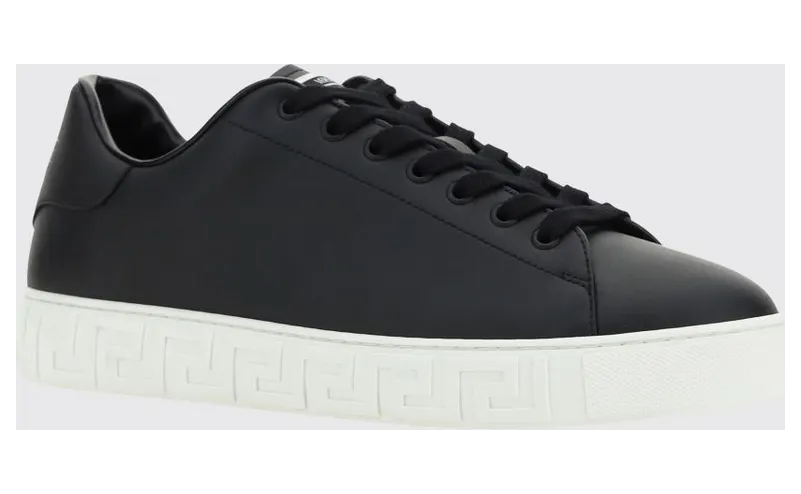 Versace Greca Smooth Calfskin by with Lettering Logo Black (10144601A096081B000)