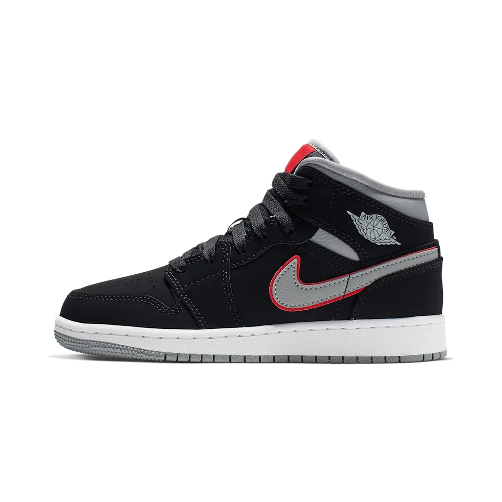 Jordan 1 Mid Black Particle Grey Gym Red (GS)