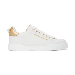 Dolce & Gabbana White & Gold Portofino Sneakers (CK1602 AN298)