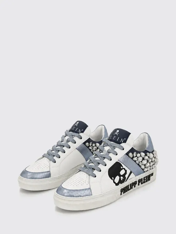 Philipp plein Skull Print Leather Low-Top with Crystals Blue (AAFSWSC2808PLE005N0714)