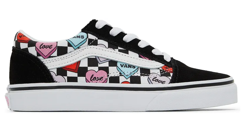 Vans Kids Black & White Candy Hearts Old Skool Little Kids Sneakers (VN0A7Q5FABY1)