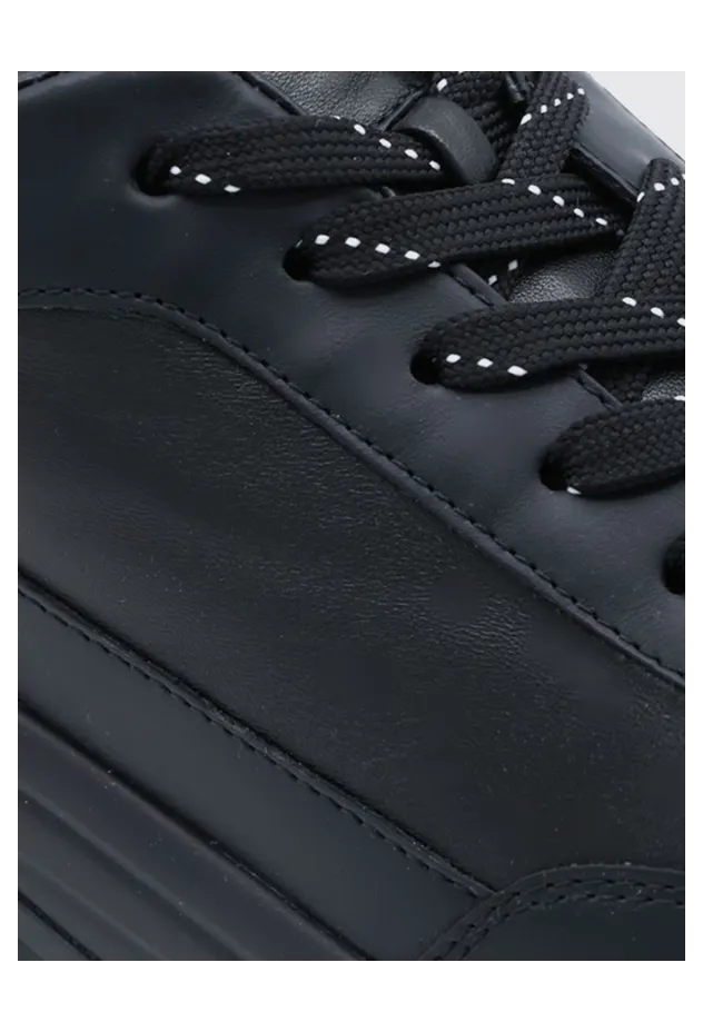 Hogan Hi-Light Smooth Calfskin Leather Sneakers with Tone-on-Tone H Logo Black (HXM7190GH50UAIB999) (3)