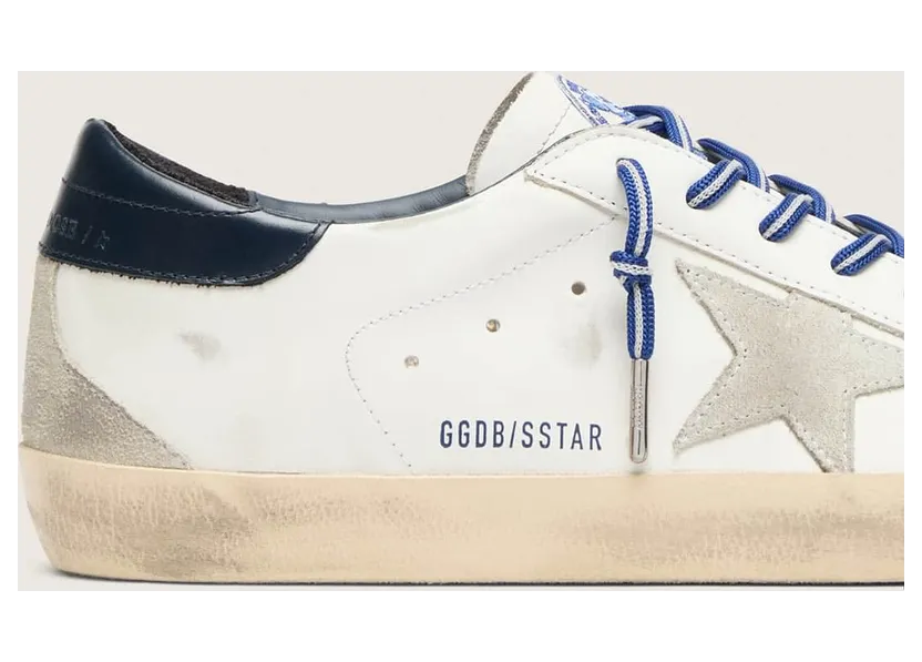 Golden Goose Super-Star Ltd In White Leather With Suede Star And Blue Leather Heel Tab (GMF00102.F008922.10270) (5)