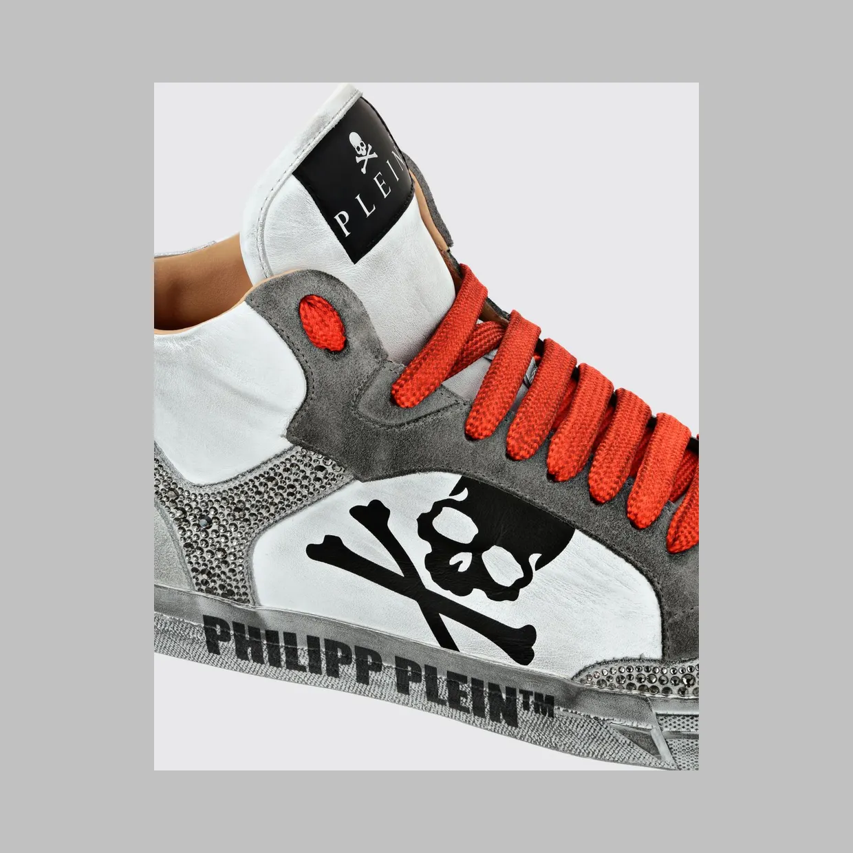 Philipp plein Retrokickz TM High-Top Sneakers in Leather and Suede with Rhinestones and Skull White 1 (AADSUSC0681PLE075N0186) (3)