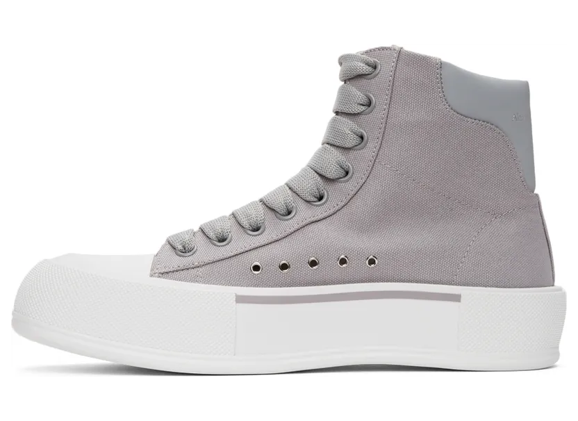 Alexander McQueen Grey Canvas Deck Plimsoll High Sneakers (667816W4MVH) (3)
