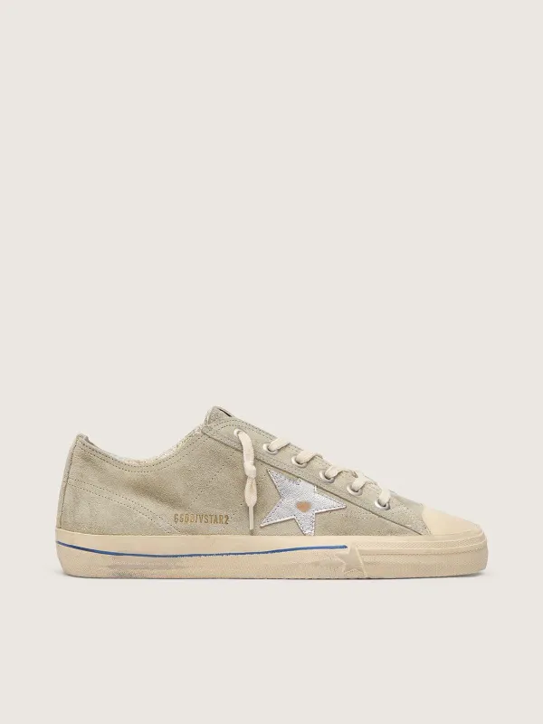 Golden Goose V-Star In Dove-Gray Suede With Silver Metallic Leather Star (GMF00129.F003433.60372)
