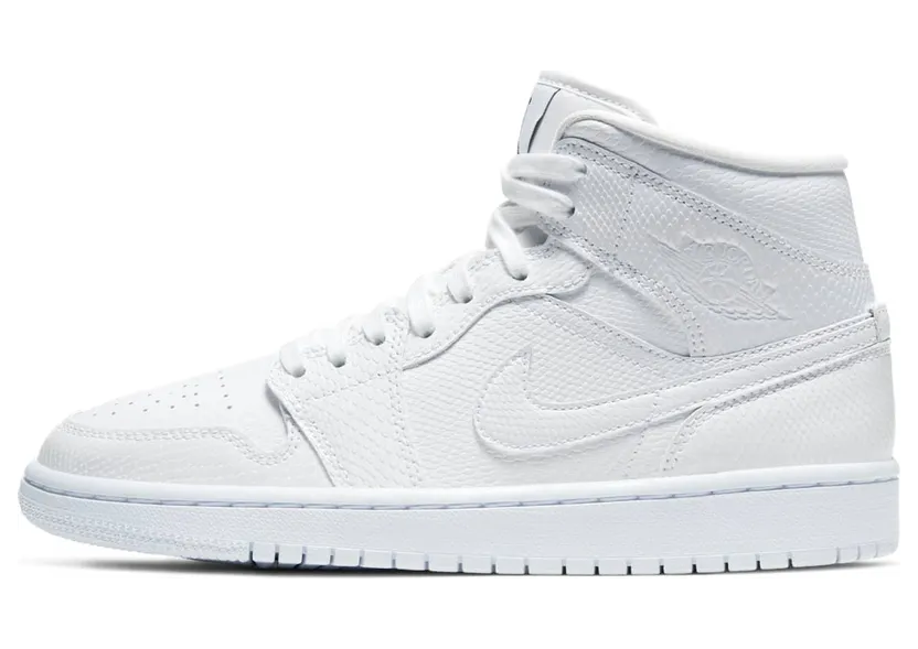 Jordan 1 Mid White Snakeskin – “White / White / White” (W)