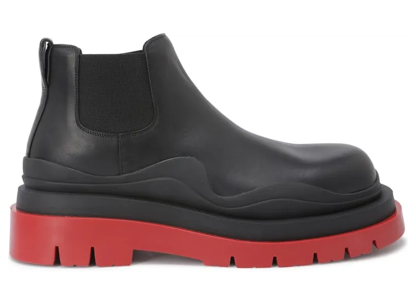 Bottega Veneta Leather Tire Chunky Sole Ankle Chelsea Boot Black Red (630281VBS501028)