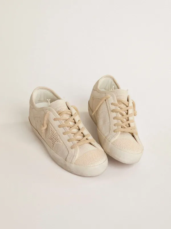 Golden Goose Super-Star In Pearl-Colored Canvas With A Tone-On-Tone Mesh Effect Star (GWF00101.F007301.60338) (2)
