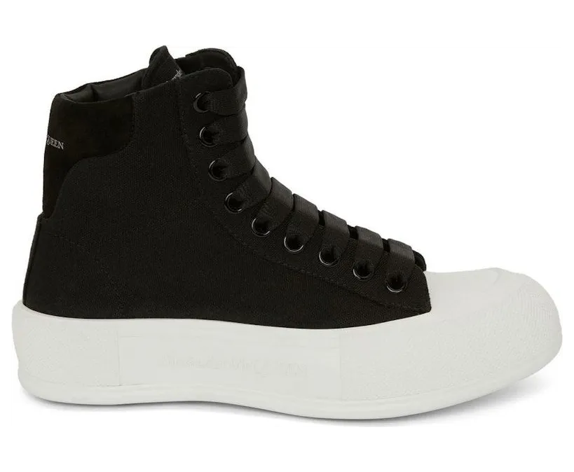 Alexander McQueen Deck Plimsoll High Top Sneaker Black White (666381W4MV71070)