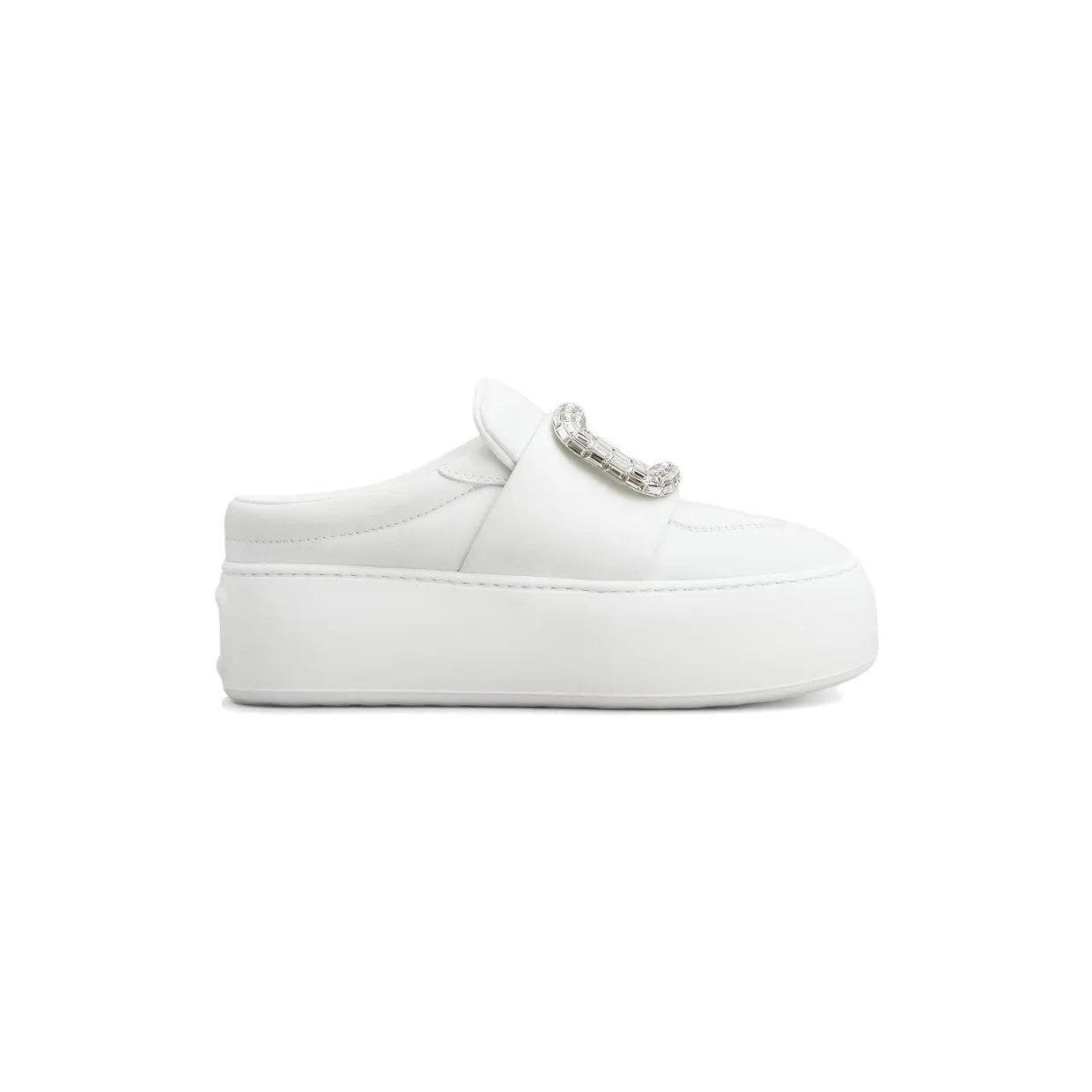Roger Vivier Viv’ Up Mules White Crystal Buckle (RVW73941240LE9B001)