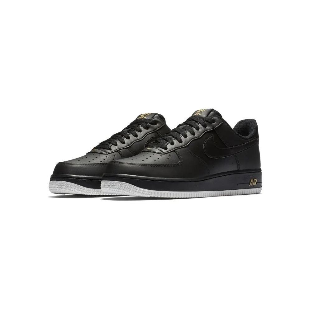 Nike Air Force 1 Low Crest Logo Black Black/Summit White-Metallic Gold (AA4083-014)