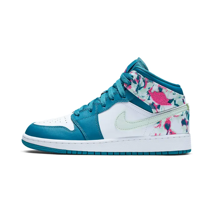 Air Jordan 1 Mid GS “Green Abyss / White / Laser Fuchsia / Frosted Spruce” (555112-300)