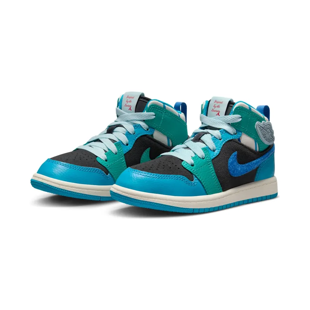 Jordan 1 Mid Sneaker School Anthracite Aquatone New Emerald Glacier Blue (FJ9481-004)