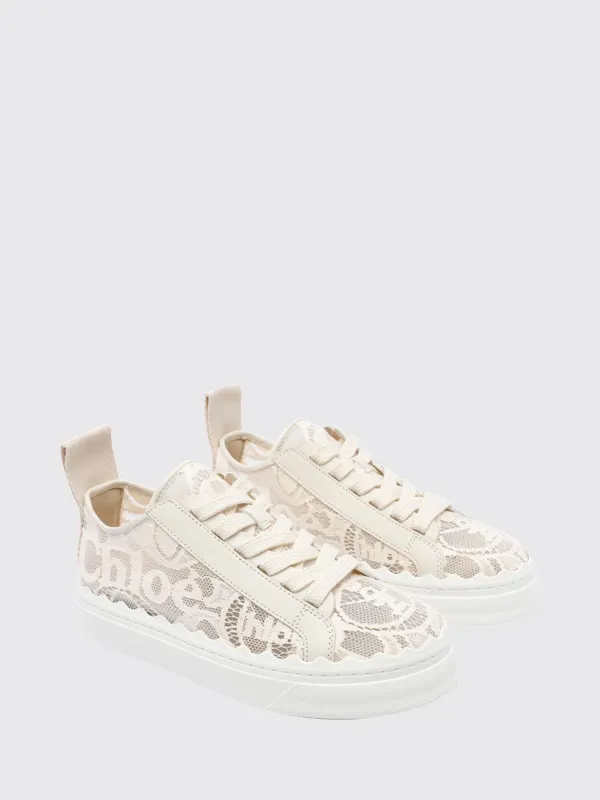 Chloé CHLOÉ Lauren Lace and Leather Platform with Logo Beige (CHC19U108D26J1)