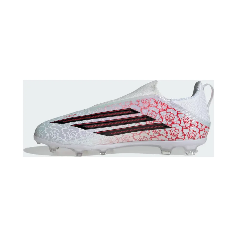 adidas F50 League Lamine Yamal Laceless Firm Ground Football Boots Kids “Cloud White / Core Black / Lucid Red” (KJ3780)