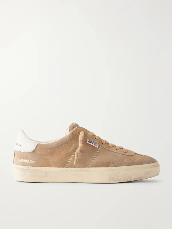 Golden Goose Soul Star Leather-Trimmed Suede Sneakers Tan (GMF00464.F008347)