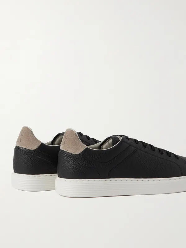 Brunello Cucinelli Suede-Trimmed Full-Grain Leather Sneakers Black (MZUASBJ264) (4)