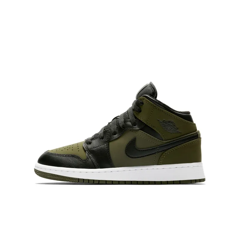 Jordan 1 Mid Olive Canvas Black (GS) Olive Canvas/Black-White (554725-301)