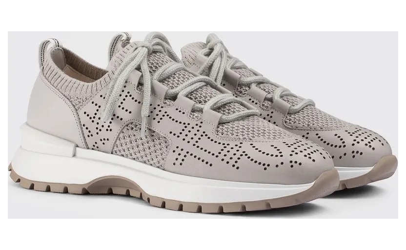 Doucal’s Perforated Leather and Crochet Knit Sneakers Ice (DD8898WHINPZ850SW17)