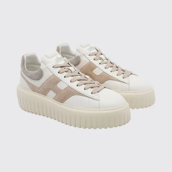 Hogan H-Stripes Platform Sneakers in Leather and Suede White (HXW6450FE91N1M0R16)