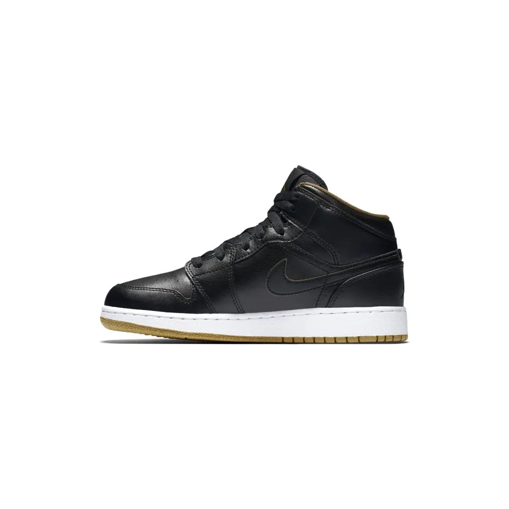 Jordan 1 Mid Black Metallic Gold (GS) Black/Black-Metallic Gold-White (554725-042)