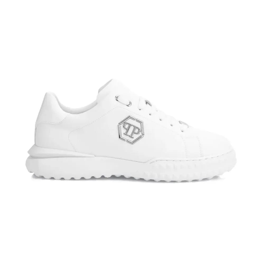Philipp Plein Hexagon leren low-top with logoplakkaat – White (LAESUSC0985PLE010N)