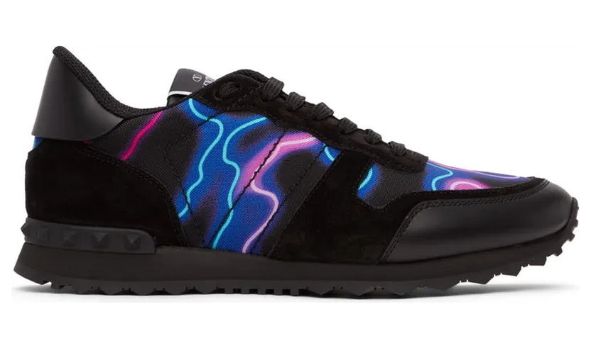 Valentino Garavani Black Neon Camo Rockrunner Sneakers (XY2S0723KHJ)
