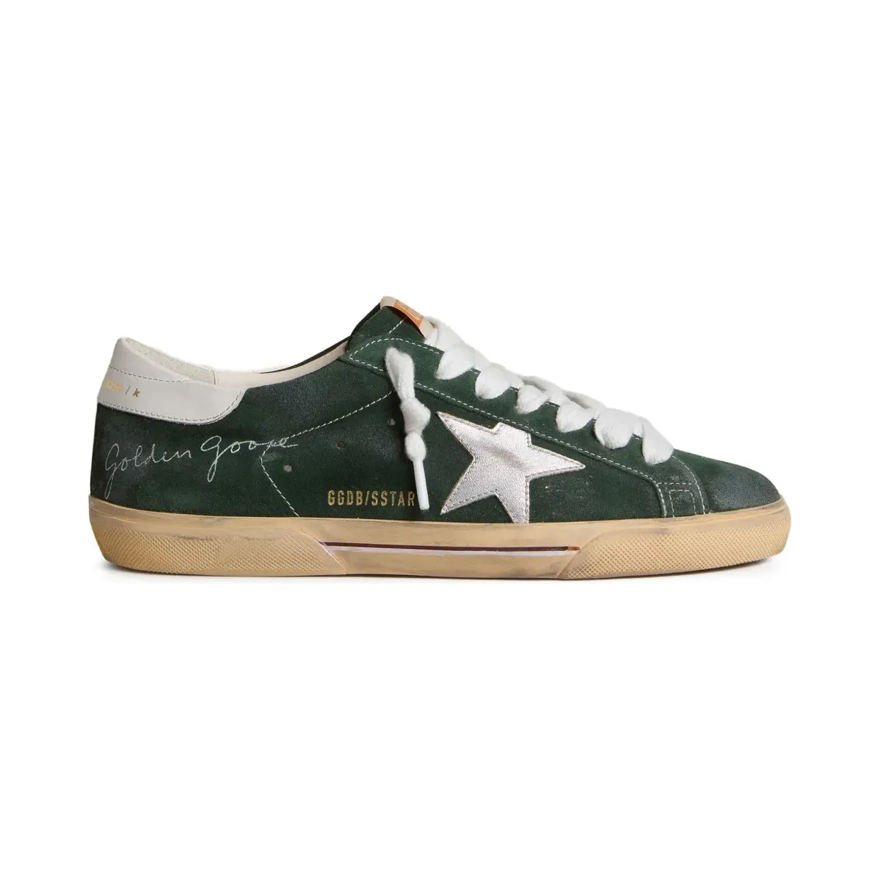 Golden Goose Super-Star aus grünem Wildleder mit silberfarbenem Metallic-Lederstern und Fersenlasche (GMF01015F007890)