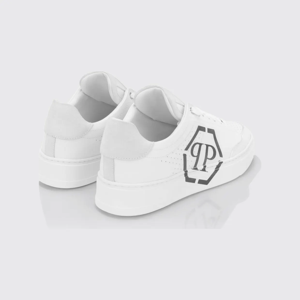 Philipp plein Monogram Calf Leather Low-Top Sneakers with Hexagon Logo White (UAESMSC4062PLE005N0102) (2)