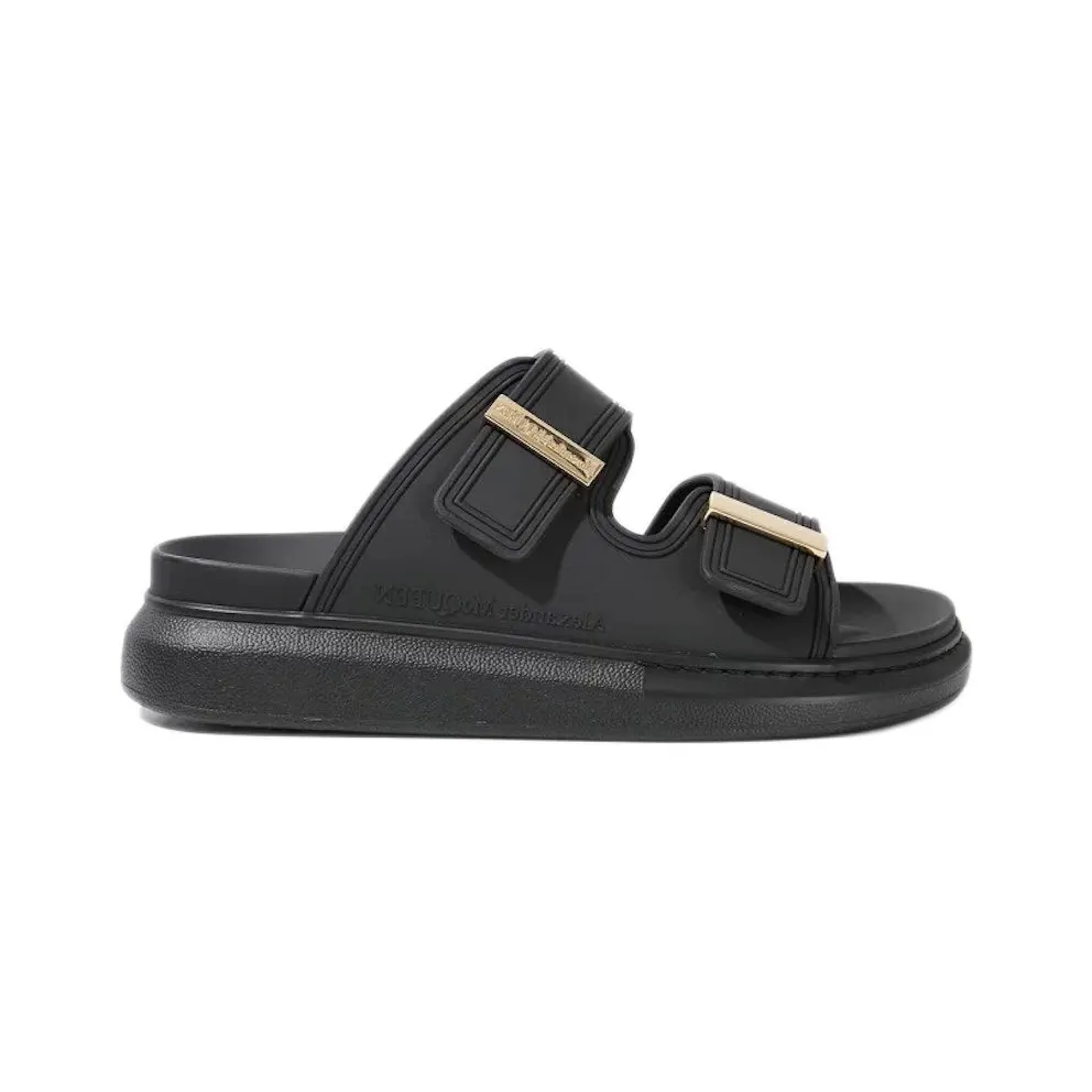 Alexander McQueen Hybrid Buckled Rubber Sandals Black Gold (658063W4Q521088)