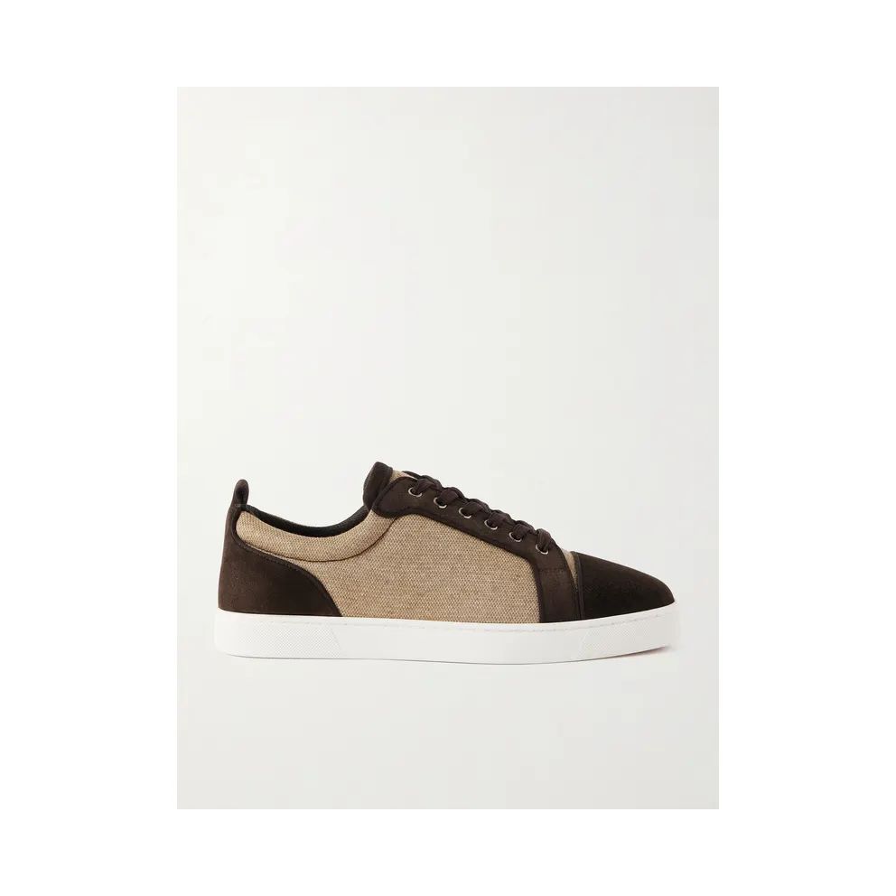 Christian Louboutin Louis Junior Grosgrain-Trimmed Suede and Canvas Sneakers Brown (1260279)