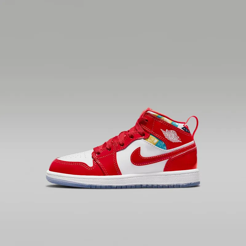 Jordan 1 Mid SE Barcelona Sweater (PS) “Chile Red / Pollen / Armoury Navy / White” (DC7249-600)