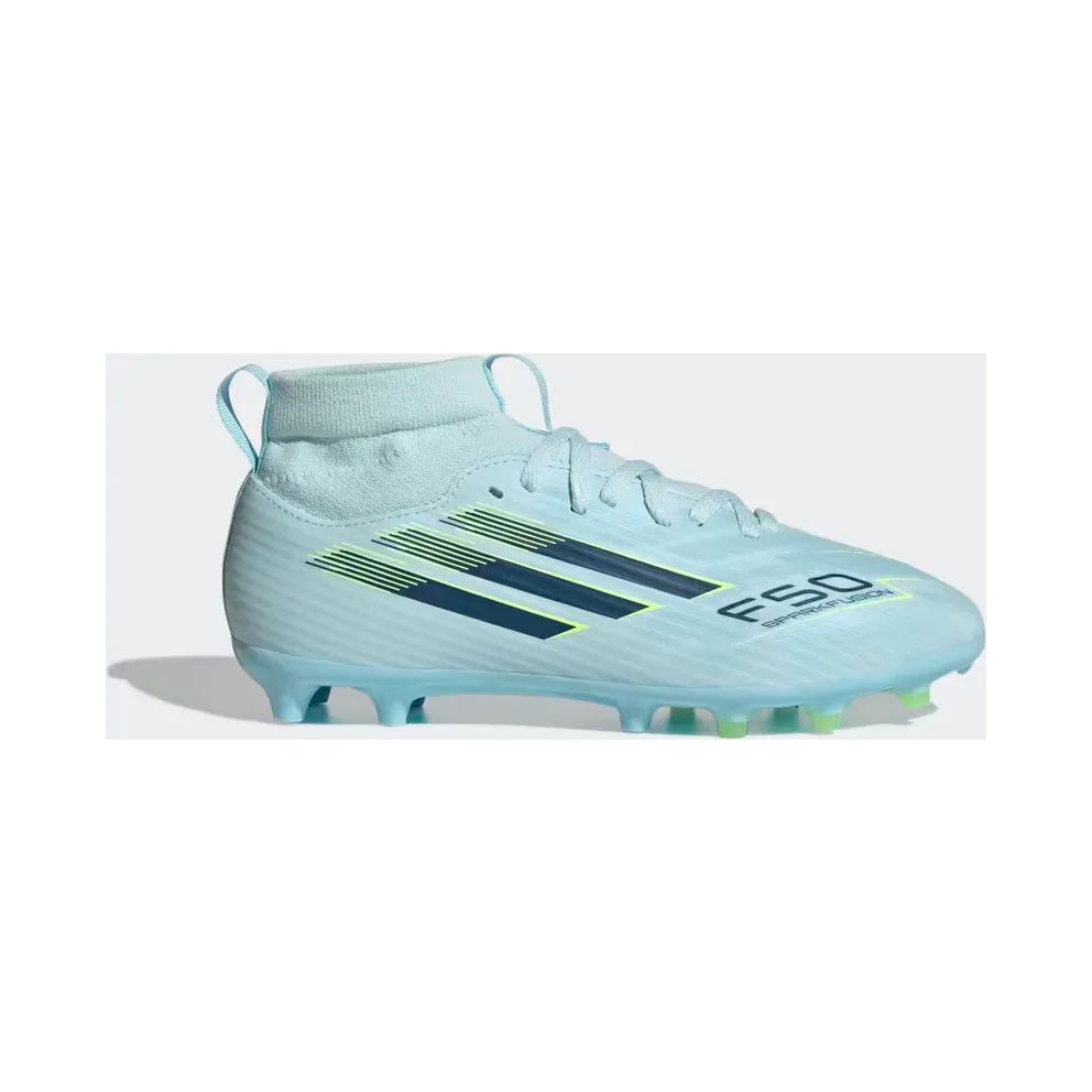adidas F50 Sparkfusion League Mid Cut Firm Ground / Artificial Ground Football Boots Kids “Almost Blue / Dusky Petrol / Hi-Res Yellow” (IH1771)