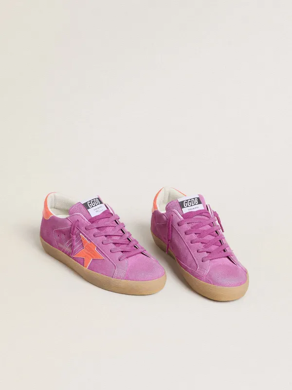 Golden Goose Super-Star In Fuchsia Suede With Fluorescent Orange Laminated Leather Star And Heel Tab (GWF00101.F007280.45440) (2)