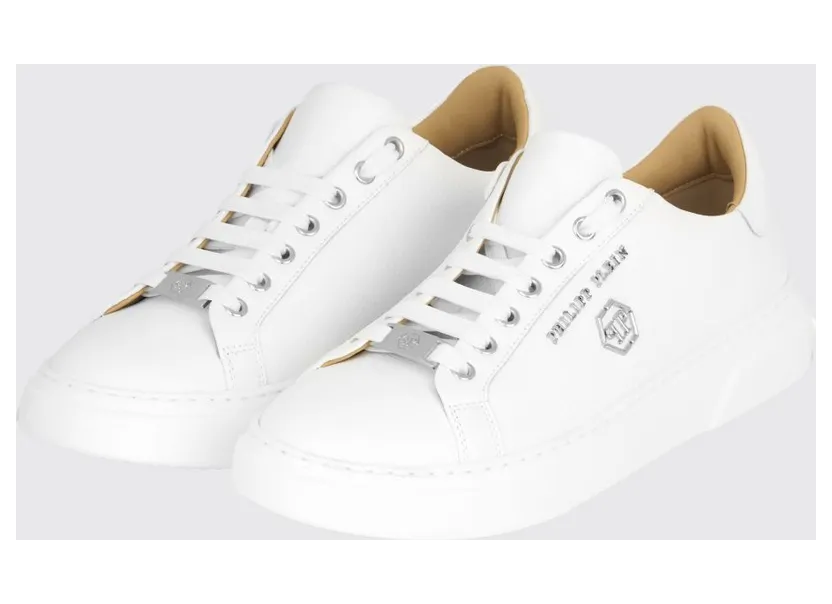 Philipp plein Low-Top Lace-Up Smooth Leather Sneakers with Round Toe White (UAFSUSC1085PLE010N01)